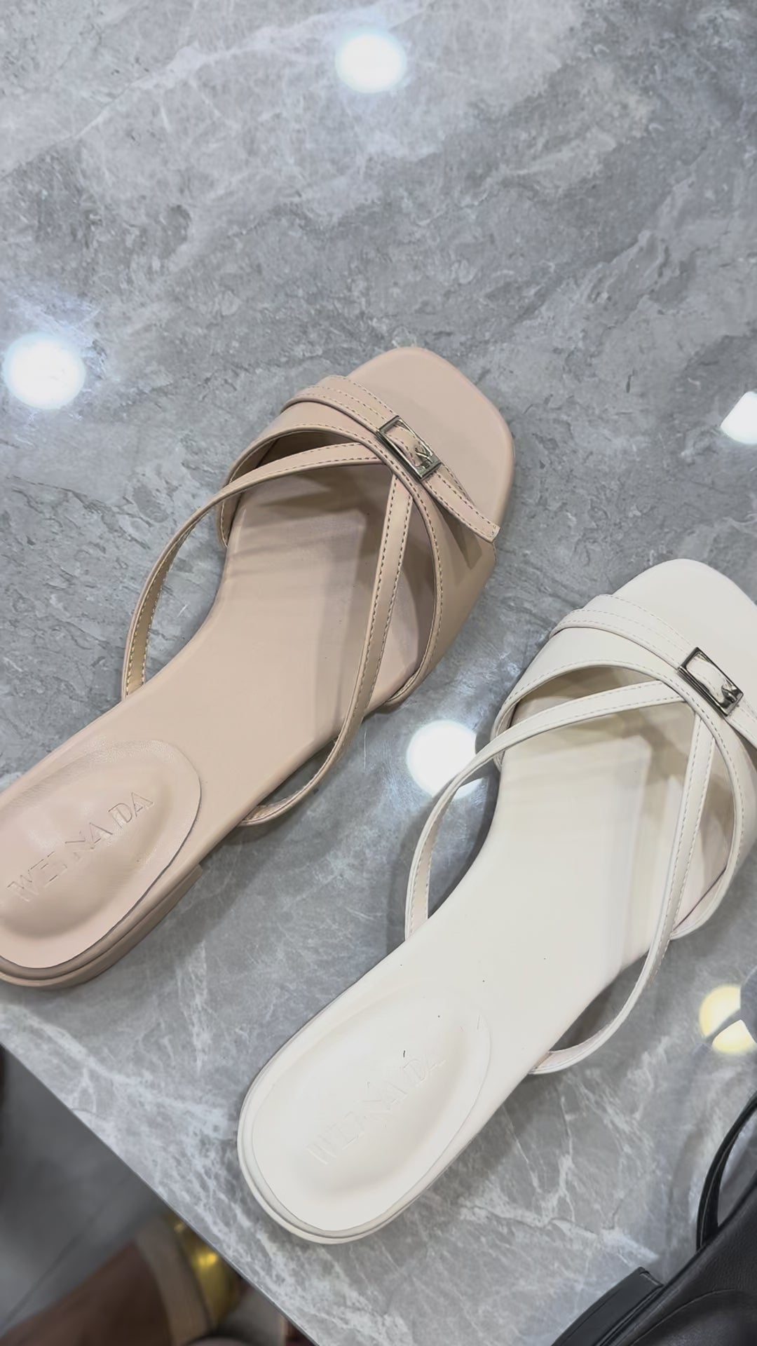 Block heeled strap mules -  White (BS068)
